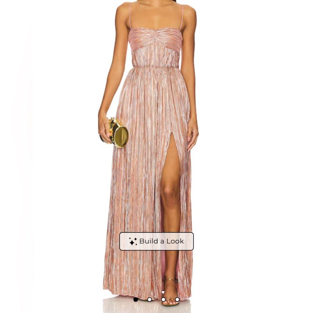 Lovers + Friends Pink Metallic Strapless Pleated Maxi Dress